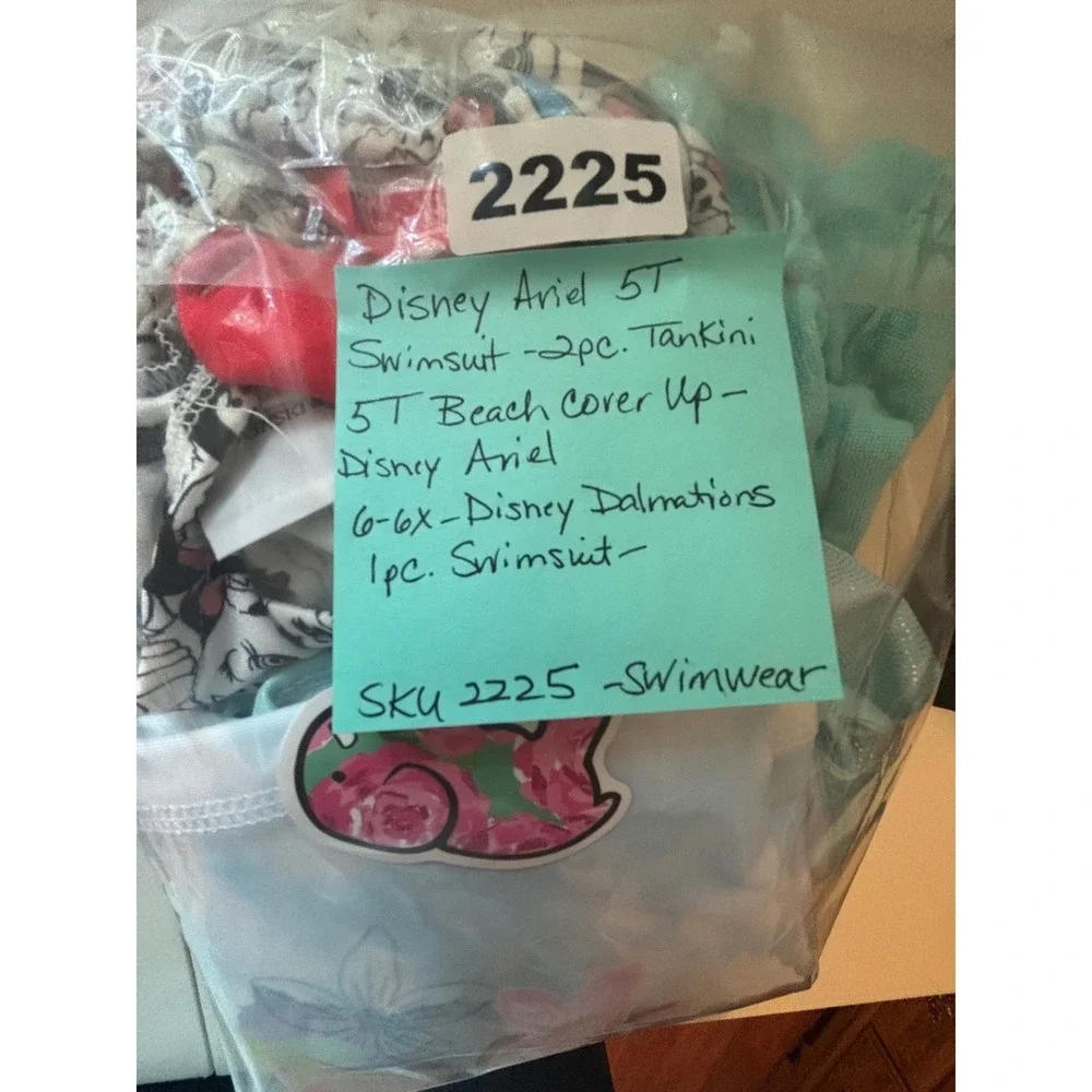 Disney Swimwear Bundle Kids 5T 6X 7 Ariel Dalmatians Swimsuits CoverUp Excellent